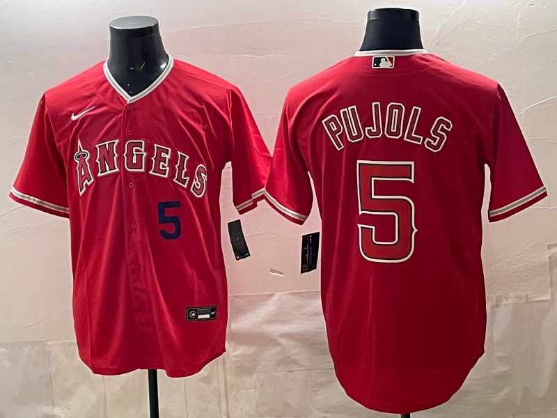 2026 Men Nike Los Angeles Angels #5 Pujols Red Game MLB Jersey 03